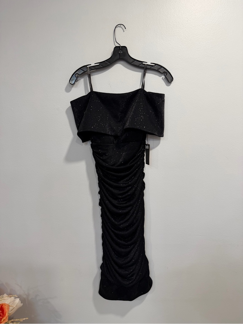 Vince Camuto Black Sparkle Ruched Off-Shoulder Mini Dress - Size 2